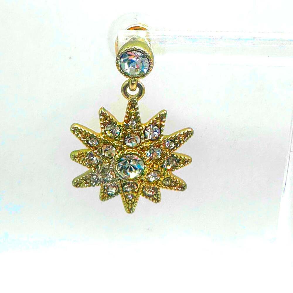 Monet Star Earring Starburst Retro Dangle Jewelry Gold tone CZ Evening Wedding